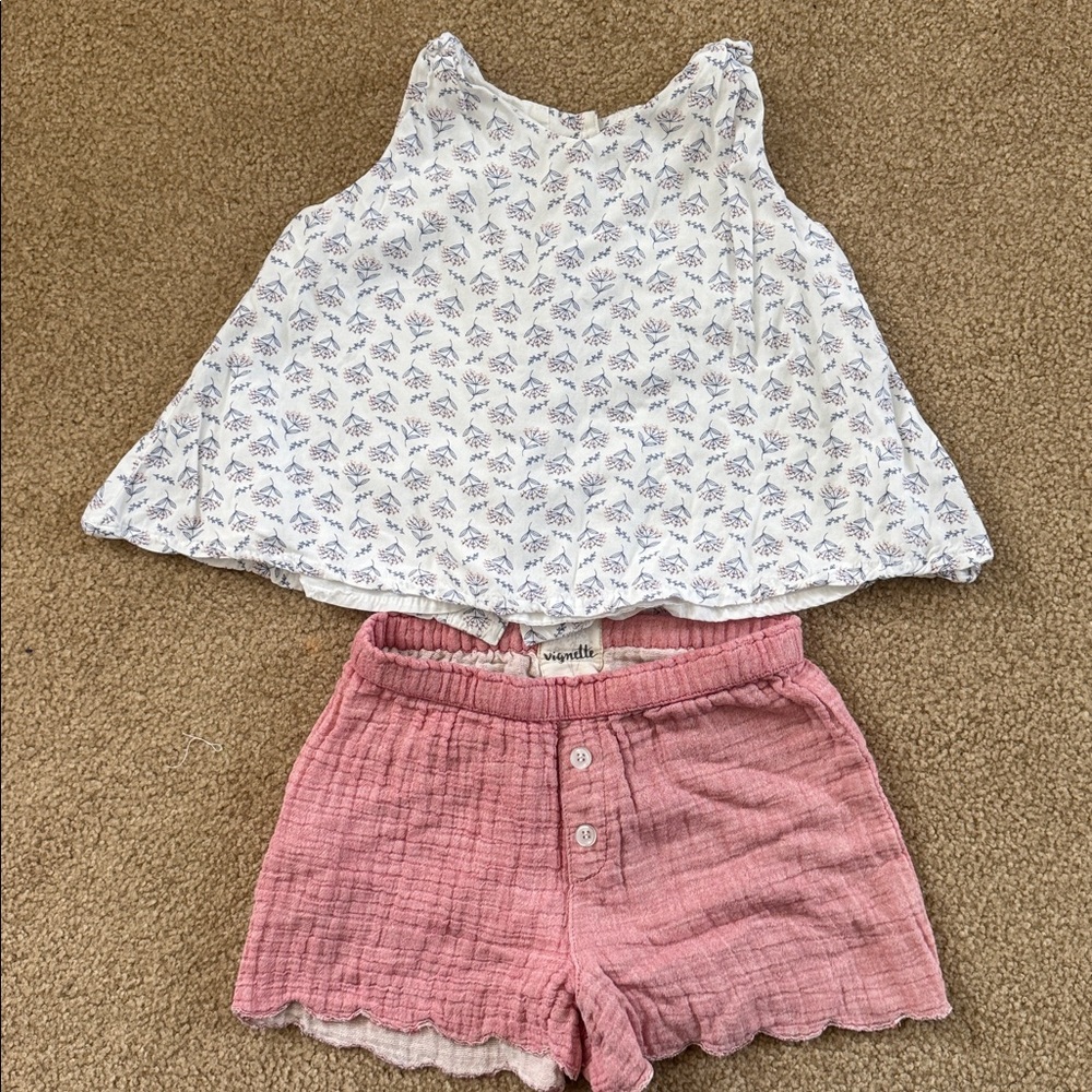 White Floral Top and Pink Shorts Set